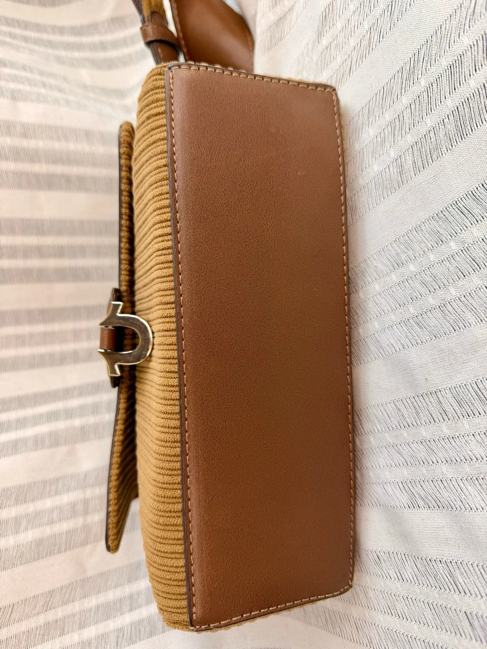 True Religion Brown Corduroy Horseshoe Flap Bag